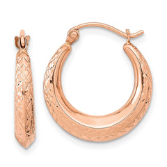 14K Rose Gold 3.25x18mm Textured Tapered Hollow Hoop Earrings