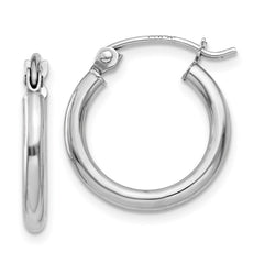 14k White Gold 2x15mm Polished Lightweight Tube Hoop Earrings