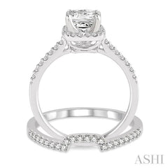 5/8 Ctw Diamond Wedding Set with 1/2 Ctw Princess Cut Engagement Ring and 1/6 Ctw Wedding Band in 14K White Gold