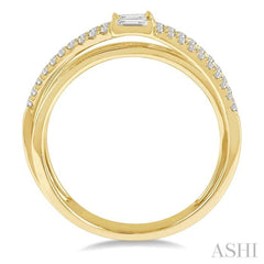 3/8 Ctw Criss-Cross Baguette and Round Diamond Fashion Ring in 14K Yellow Gold
