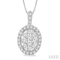3/4 Ctw Oval Shape Diamond Lovebright Pendant in 14K White Gold with Chain