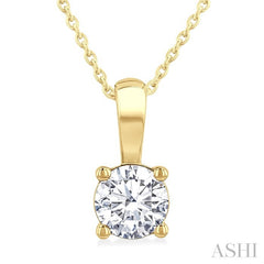 3/4 Ctw Prong Set Round Cut Diamond Solitaire Pendant With Chain in 14K Yellow Gold