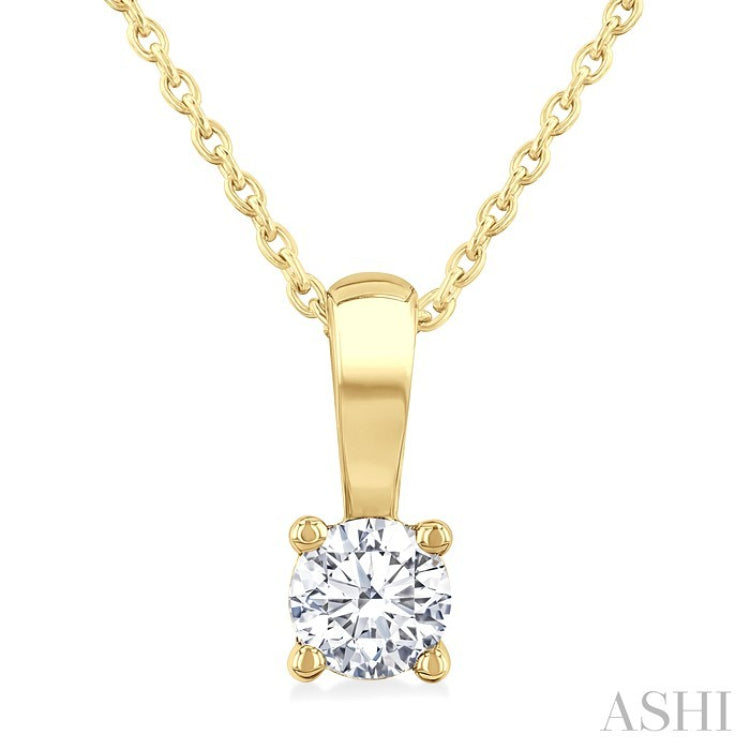 1/3 Ctw Prong Set Round Cut Diamond Solitaire Pendant With Chain in 14K Yellow Gold