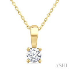 1/3 Ctw Prong Set Round Cut Diamond Solitaire Pendant With Chain in 14K Yellow Gold
