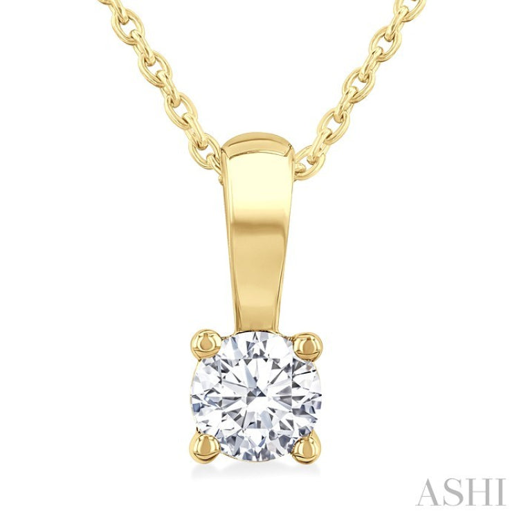 1/3 Ctw Prong Set Round Cut Diamond Solitaire Pendant With Chain in 14K Yellow Gold
