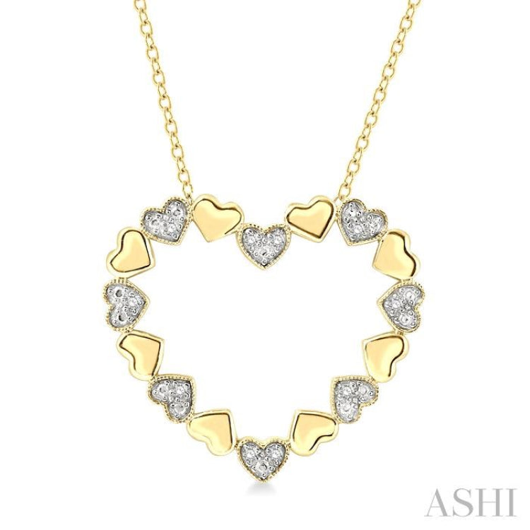 1/20 Ctw Puffed Heart Round Cut Diamond Pendant With Chain in Yellow Gold Vermeil