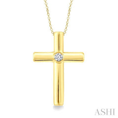 1/50 Ctw Latin Cross Round Cut Diamond Fashion Pendant With Chain in Yellow Gold Vermeil