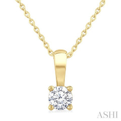1/4 Ctw Prong Set Round Cut Diamond Solitaire Pendant With Chain in 14K Yellow Gold