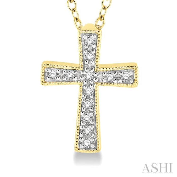 1/20 Ctw Cross Round Cut Diamond Fashion Pendant With Chain in Yellow Gold Vermeil