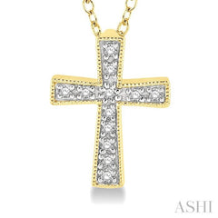 1/20 Ctw Cross Round Cut Diamond Fashion Pendant With Chain in Yellow Gold Vermeil