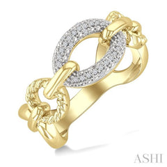 1/10 Ctw Oval Shaped Open Window Link Round Cut Diamond Ring in Yellow Gold Vermeil