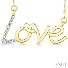 1/50 Ctw 'Love' Calligraphed Round Cut Diamond Fashion Pendant With Chain in Yellow Gold Vermeil