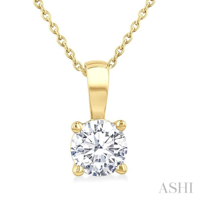 1 Ctw Prong Set Round Cut Diamond Solitaire Pendant With Chain in 14K Yellow Gold