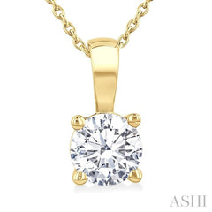1 Ctw Prong Set Round Cut Diamond Solitaire Pendant With Chain in 14K Yellow Gold