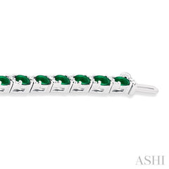 4X3 MM Oval Cut Emerald and 1/3 Ctw Round Cut Diamond Precious Bracelet in 14K White Gold