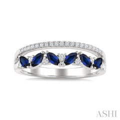 4X2 MM Marquise Shape Sapphire and 1/5 Ctw Round Cut Diamond Precious Band in 10K White Gold