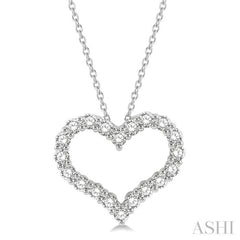 1 1/2 Ctw Heart Shape Round Cut Diamond Pendant With Chain in 14K White Gold