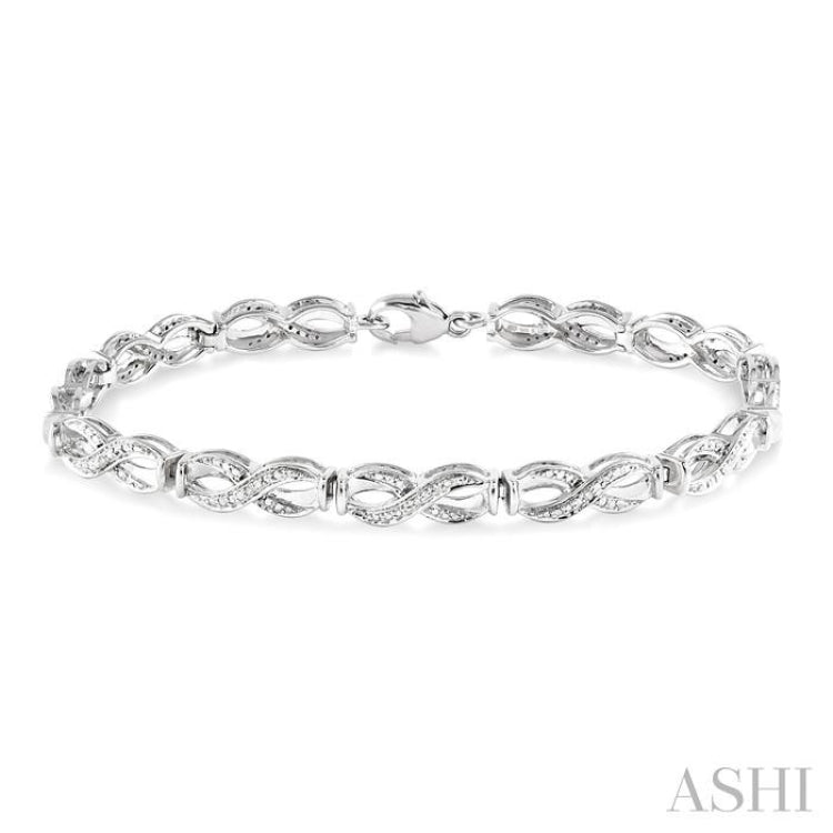 1/20 Ctw Swirl Shape Round Cut Diamond Bracelet in Sterling Silver