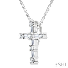 1/20 Ctw Round Cut Diamond Cross Pendant in 10K White Gold with Chain