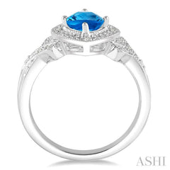 5X5 MM Cushion Shape Blue Topaz and 1/50 Ctw Round Cut Diamond Sterling Silver Ring