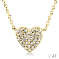 1/8 Ctw Heart Charm Round Cut Diamond Petite Pendant With Chain in 10K Yellow Gold