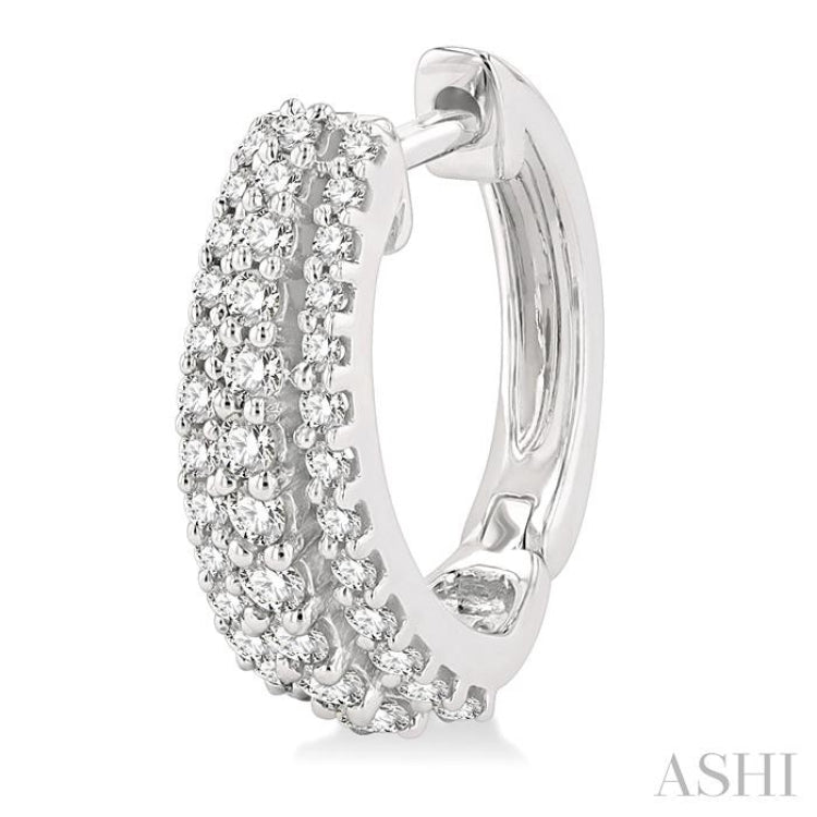 1/2 Ctw Triple Row Round Cut Diamond Huggie Petite Earrings in 14K White Gold