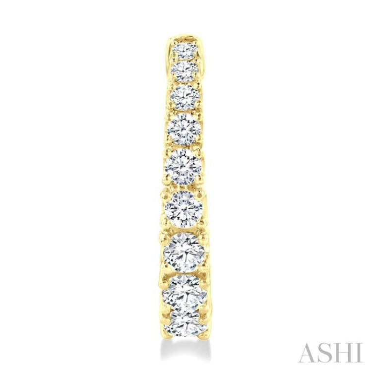 1 Ctw Graduated Round Cut Diamond Fashion Hoop Earrings in 14K Yellow Gold