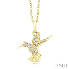 1/6 Ctw Petite Hummingbird Round Cut Diamond Fashion Pendant With Chain in 10K Yellow Gold