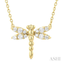 1/6 Ctw Petite Dragonfly Round Cut Diamond Fashion Pendant With Chain in 10K Yellow Gold