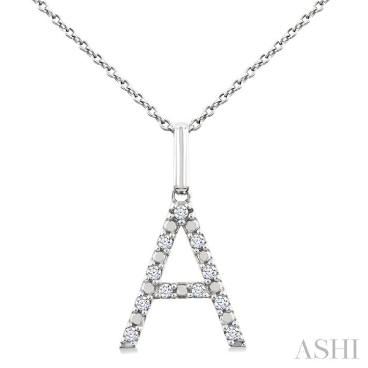 1/10 Ctw Initial 'A' Round Cut Diamond Fashion Pendant With Chain in Sterling Silver