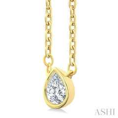1/6 Ctw Petite Bezel Set Pear Cut Diamond Fashion Pendant With Chain in 10K Yellow Gold