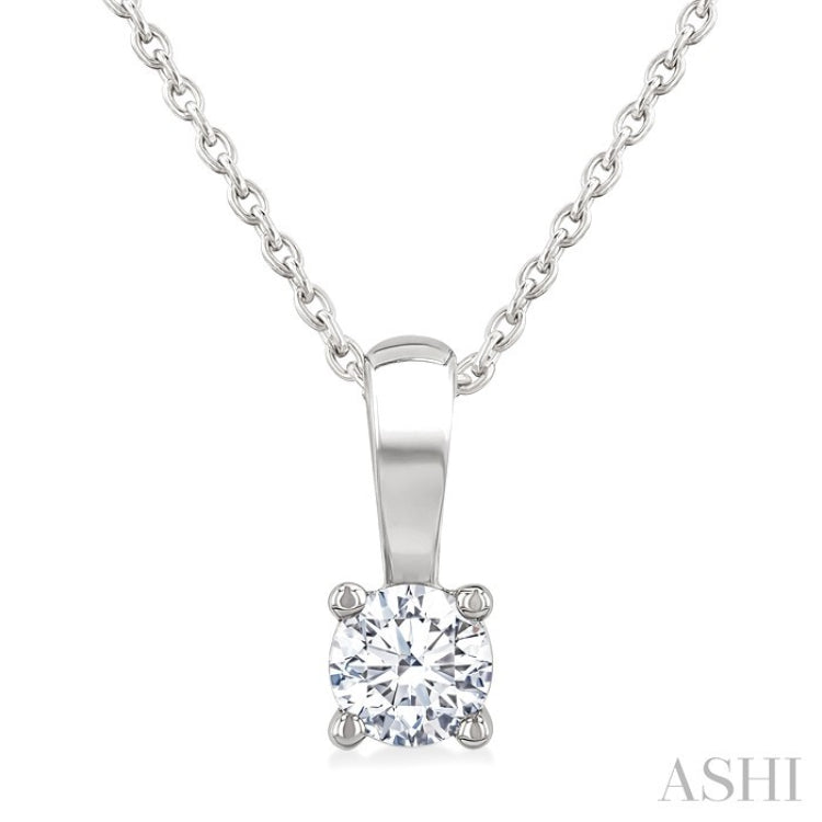 1/4 Ctw Prong Set Round Cut Diamond Solitaire Pendant With Chain in 14K White Gold