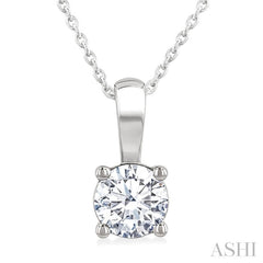 3/4 Ctw Prong Set Round Cut Diamond Solitaire Pendant With Chain in 14K White Gold