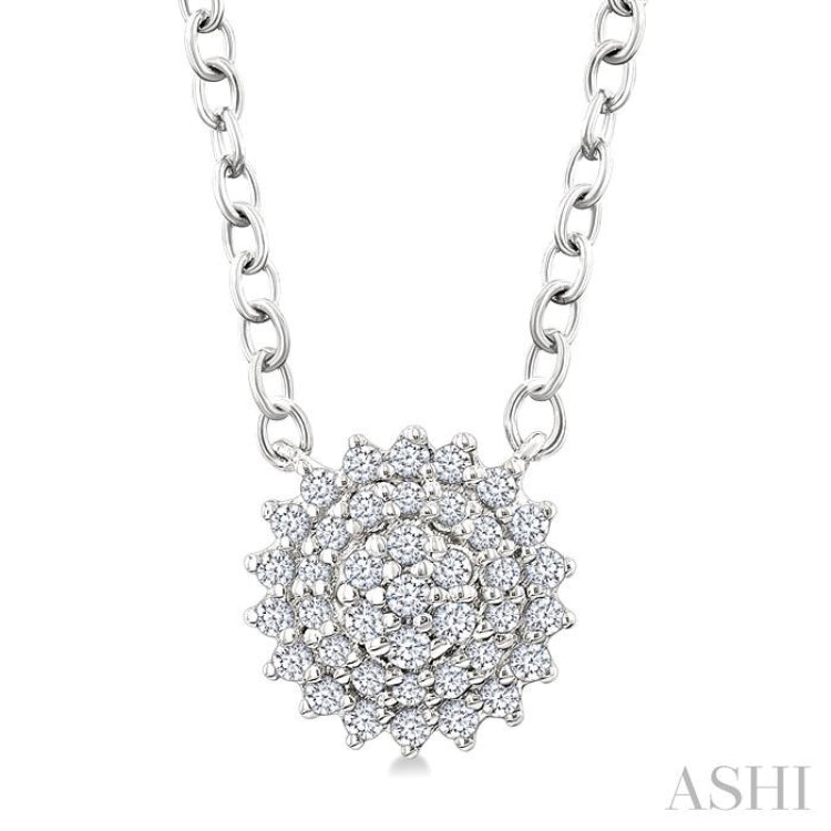 1/6 Ctw Petite Round Shape Round Cut Diamond Cluster Fashion Pendant With Chain in 10K White Gold
