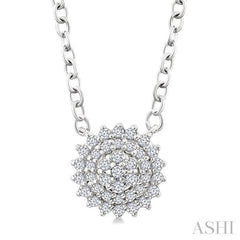 1/6 Ctw Petite Round Shape Round Cut Diamond Cluster Fashion Pendant With Chain in 10K White Gold