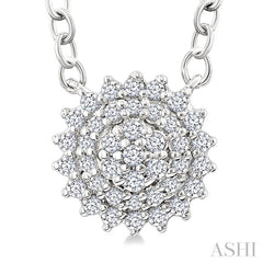 1/6 Ctw Petite Round Shape Round Cut Diamond Cluster Fashion Pendant With Chain in 10K White Gold