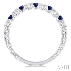 2.25 MM Sapphire and 1/4 Ctw Round Cut Diamond Precious Wedding Band in 14K White Gold