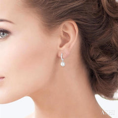 5.5 MM Round shape Cultured Pearls and 1/5 Ctw Round Cut Diamond Petite Fashion Huggies in 10K White Gold