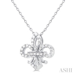 1/6 Ctw Petite Fleur De Lis Round Cut Diamond Fashion Pendant With Chain in 10K White Gold