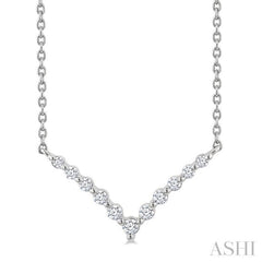 1/8 Ctw Petite Chevron Round Cut Diamond Pendant With Chain in Sterling Silver