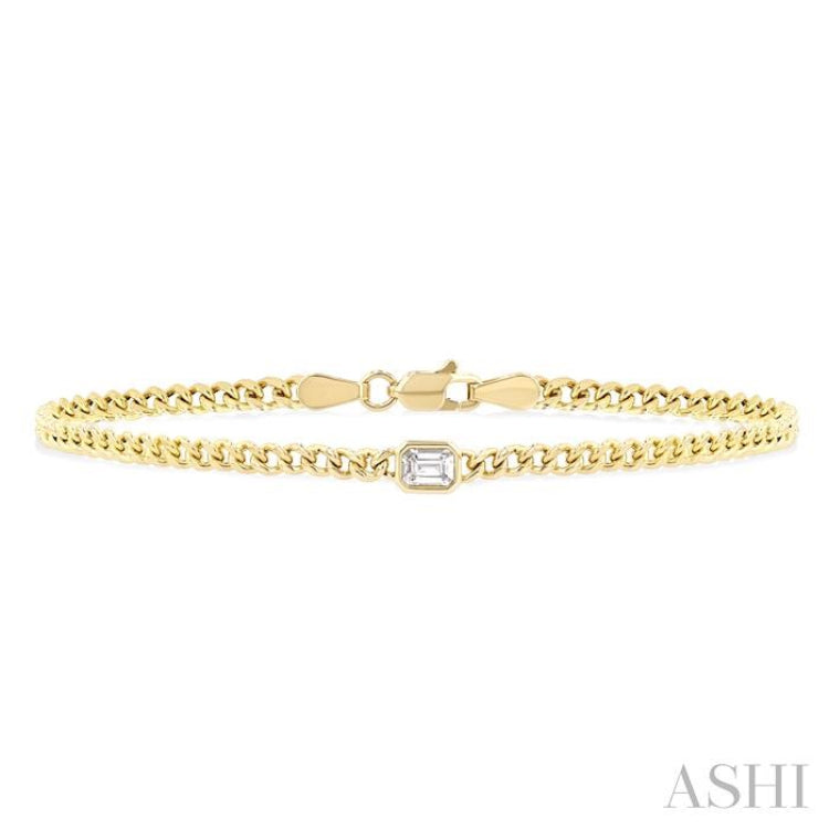 1/4 Ctw Emerald Cut Diamond Curb Link Bracelet in 14K Yellow Gold