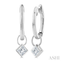 1/3 Ctw Bezel Set Princess Cut Diamond Huggie Earrings in 14K White Gold