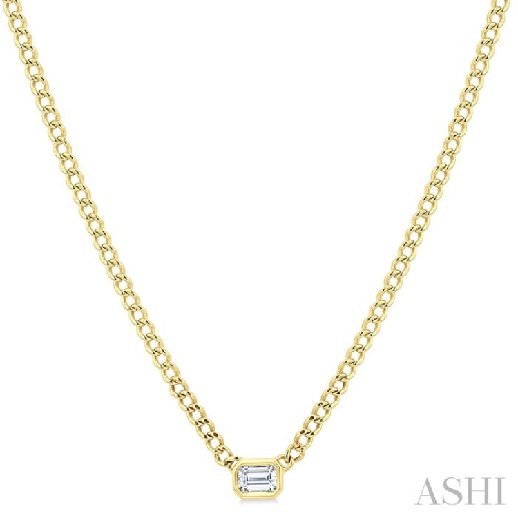 1/5 Ctw Bezel Set Octagon Cut Diamond Curb Link Fashion Necklace in 14K Yellow Gold