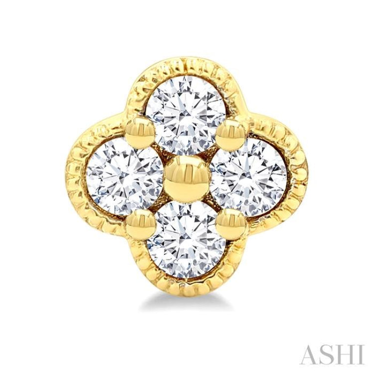 1/5 Ctw Clover Round Cut Diamond Fashion Earrings in 14K Yellow Gold